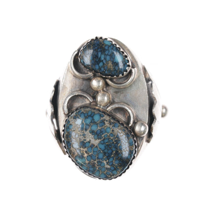 sz10.75 1970's Vintage Native American silver and spiderweb turquoise ring