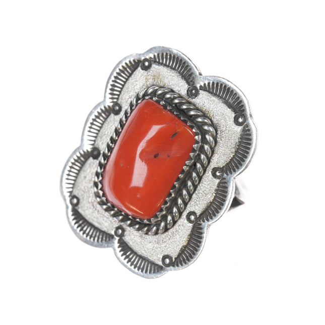 SZ6.5 Henry Sam Navajo sterling Mediterranean coral ring