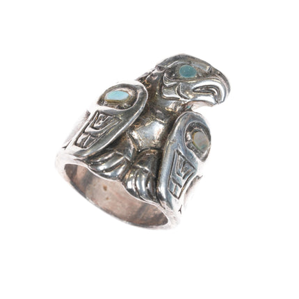 sz10.75 Patty Fawn, Cherokee/Kwakiutl Tribe silver ring with abalone inlay