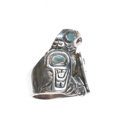 sz10.75 Patty Fawn, Cherokee/Kwakiutl Tribe silver ring with abalone inlay