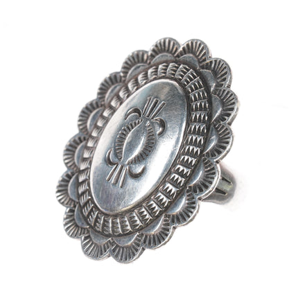 sz8.75 Ned Nez Navajo hand stamped silver concho ring