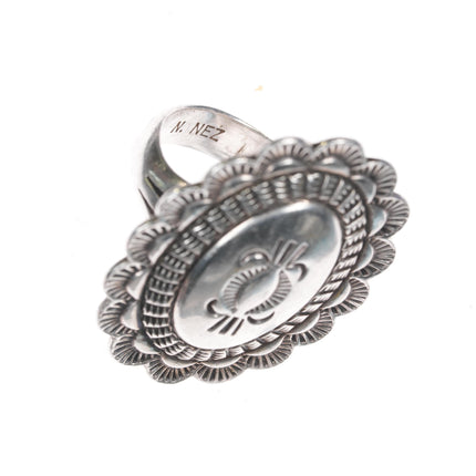 sz8.75 Ned Nez Navajo hand stamped silver concho ring