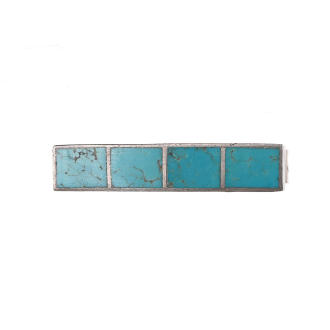 Vintage Zuni sterling turquoise channel inlay tie bar