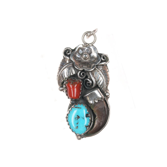 Sally Yazzie Navajo Sterling turquoise, and coral pendant/oversized charm