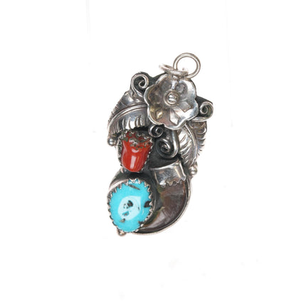 Sally Yazzie Navajo Sterling turquoise, and coral pendant/oversized charm