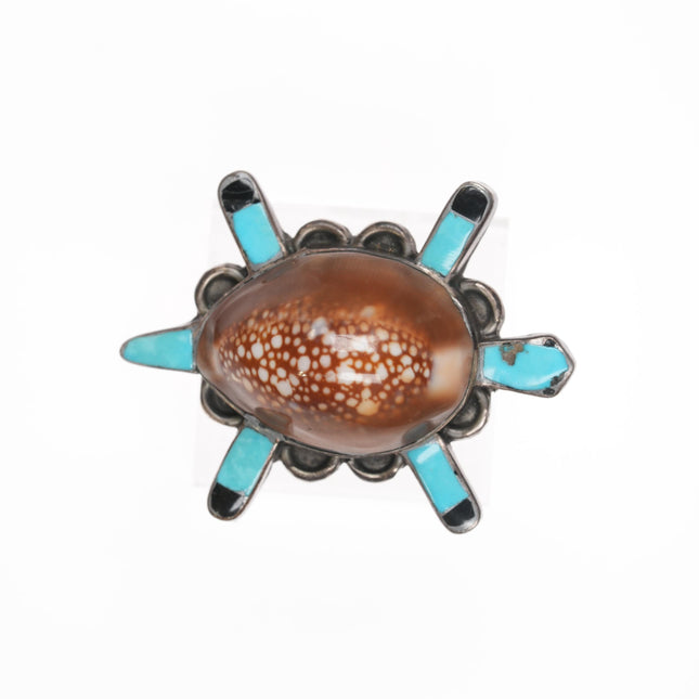 Vintage Zuni sterling cowrie shell turquoise inlay pin