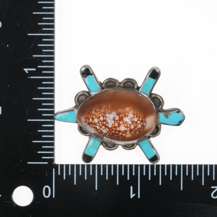 Vintage Zuni sterling cowrie shell turquoise inlay pin