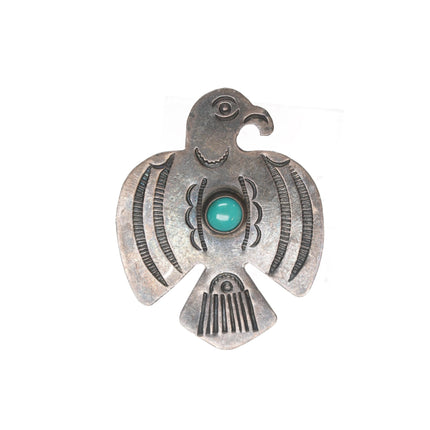 40's-50's Vintage Navajo silver thunderbird pin with turquoise