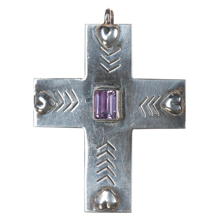 JB Southwestern sterling amethyst hearts cross pendant