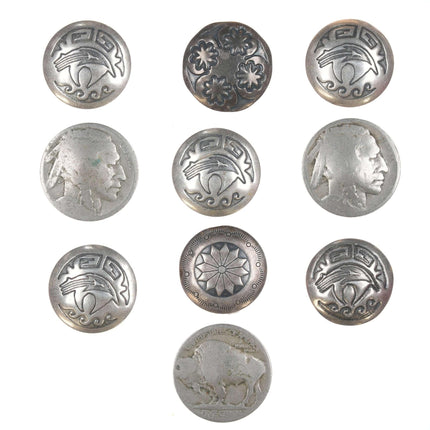 10 Vintage Southwestern Stamped Sterling and Buffalo nickel button covers