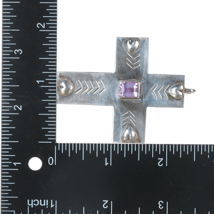 JB Southwestern sterling amethyst hearts cross pendant