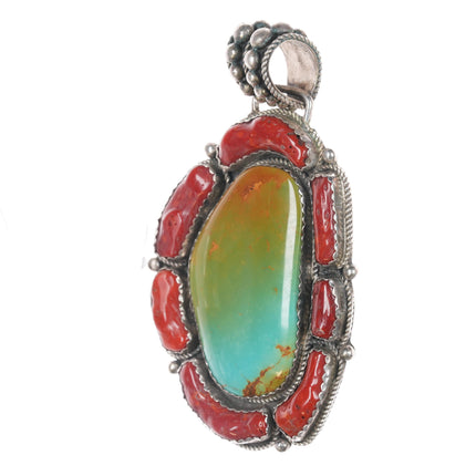 Huge Ashley Navajo sterling turquoise, and coral pendant