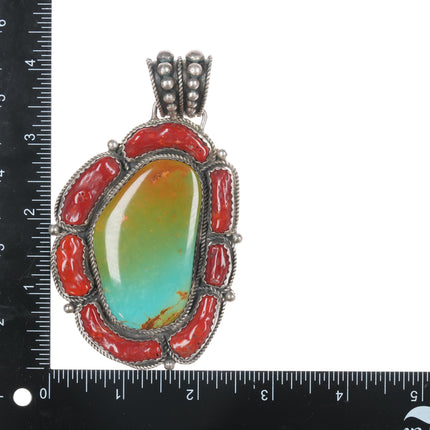 Huge Ashley Navajo sterling turquoise, and coral pendant