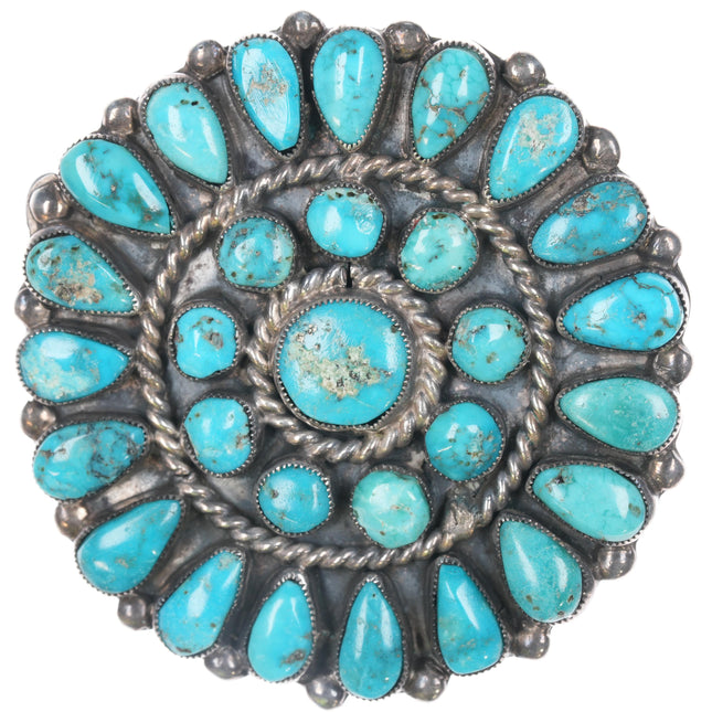 40's-50's Vintage Native American silver cluster pin with natural turquoise