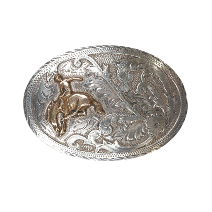 Vintage Sterling hand engraved cowboy belt buckle