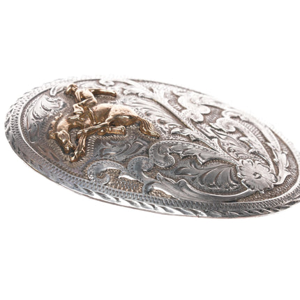 Vintage Sterling hand engraved cowboy belt buckle