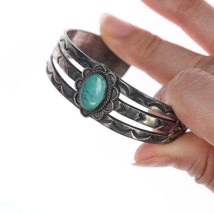 6.25" 40's-50's Navajo hand stamped silver and turquoise cuff bracelet