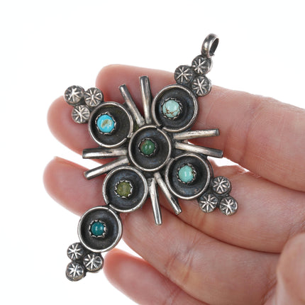 Vintage Zuni silver snake eye turquoise cross pendant