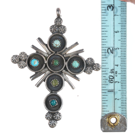 Vintage Zuni silver snake eye turquoise cross pendant