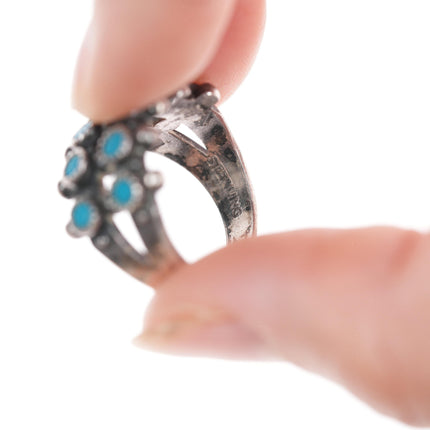 sz6 Vintage Fred Harvey style silver and turquoise double row snake eye ring