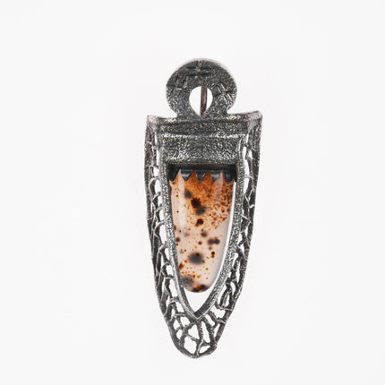 Samuel LaFountain - Diné, Turtle Mountain Chippewa Tufa Cast silver moss agate pendant