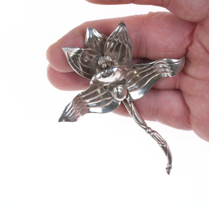 Hector Aguilar Taxco 940 silver 3d orchid pin