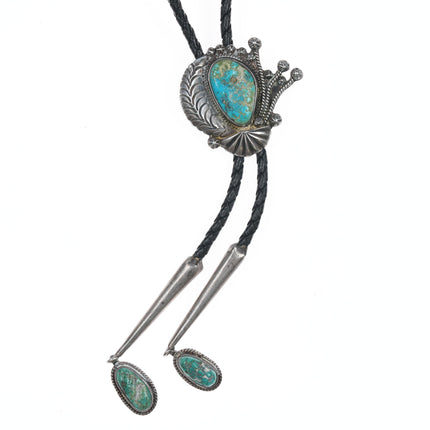 39" 60's-70's Native American silver and turquoise bolo tie with fancy dangles