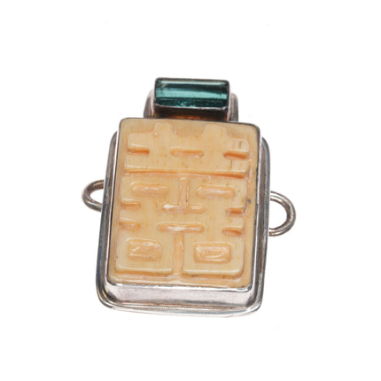 Tabra sterling gemstone, carved bone connector charm