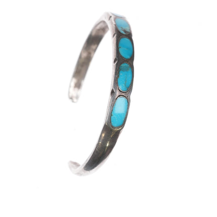 6" Vintage Zuni silver and oval turquoise channel inlay cuff bracelet