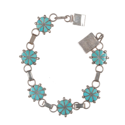 6.5" ECX Zuni sterling flush inlay turquoise link bracelet