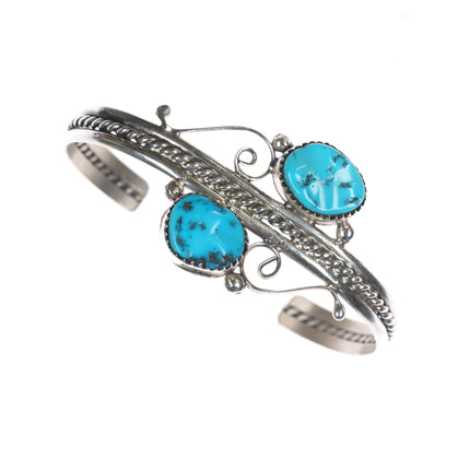 6 3/8" M Yazzie Navajo sterling and double Kingman turquoise cuff bracelet