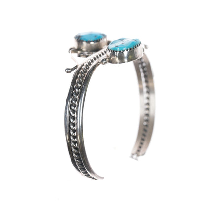 6 3/8" M Yazzie Navajo sterling and double Kingman turquoise cuff bracelet