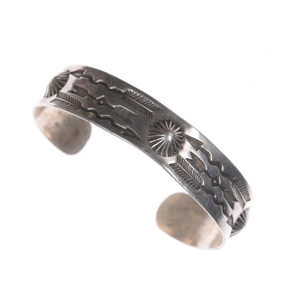 6.25" 30's-40's Navajo Curio stamped silver arrows cuff bracelet