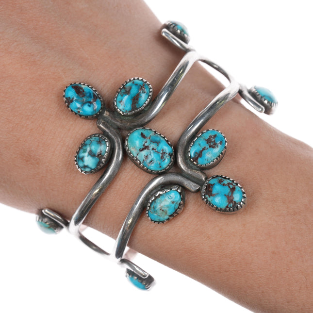 6.25" Vintage Native American silver wire cuff bracelet with turquoise