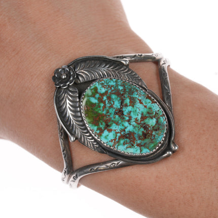 5.75" Vintage Native American silver and turquoise cuff bracelet