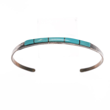 6.5" Vintage Zuni channel inlay turquoise sterling cuff bracelet