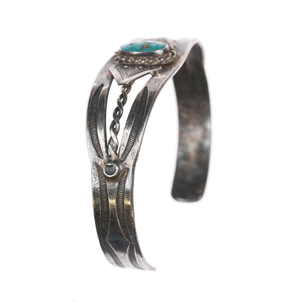 6 5/8" 30's-40's Navajo hand stamped silver cuff bracelet with turquoise