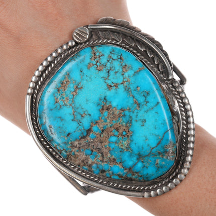 7" Huge Native American silver and turquoise vintage cuff bracelet