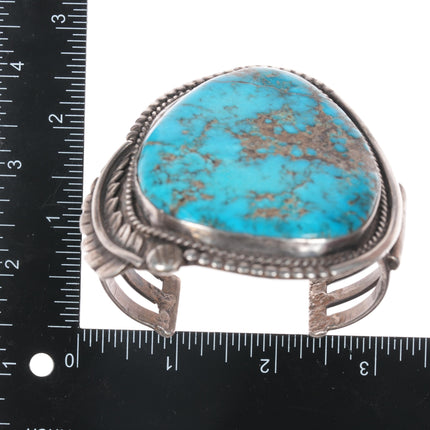 7" Huge Native American silver and turquoise vintage cuff bracelet