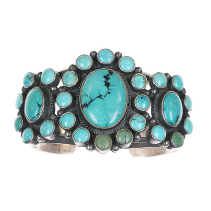 6.5" DB Heavy Native American sterling turquoise cluster cuff bracelet