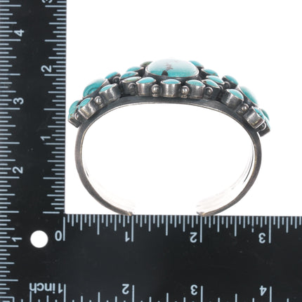 6.5" DB Heavy Native American sterling turquoise cluster cuff bracelet