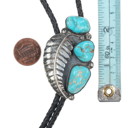 38" 1970's Native American silver and turquoise bolo tie