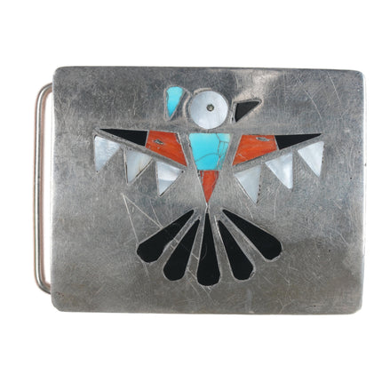 Vintage Zuni sterling inlaid belt buckle