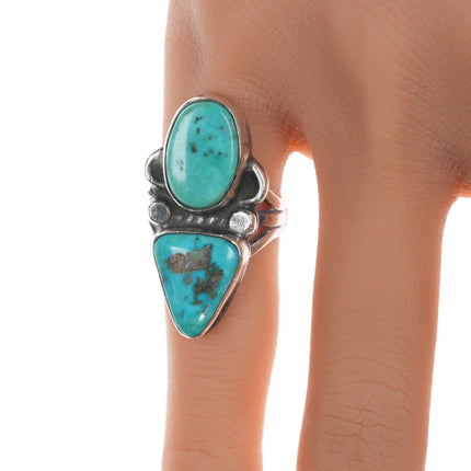 sz5.25 Chief Wolf Robe Hunt (1905-1977) Acoma silver double turquoise ring