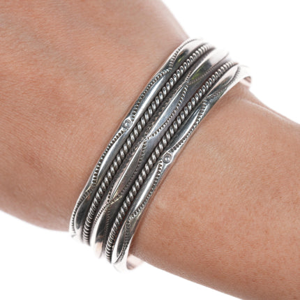 6 3/8" Tahe Navajo stamped silver twisted wire cuff bracelet