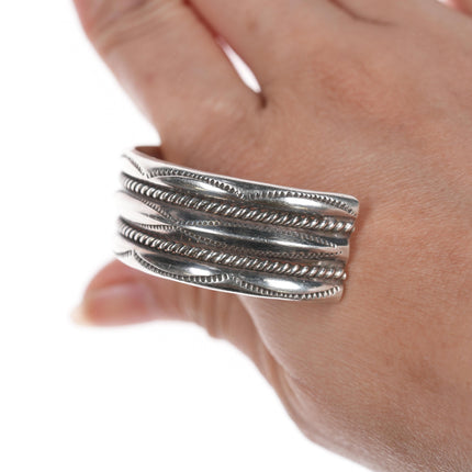 6 3/8" Tahe Navajo stamped silver twisted wire cuff bracelet