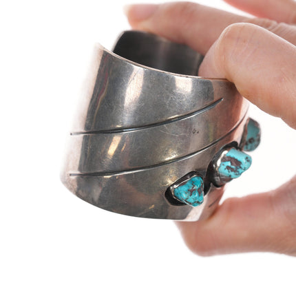 6.25" Heavy vintage Navajo silver and turquoise shadowbox cuff bracelet