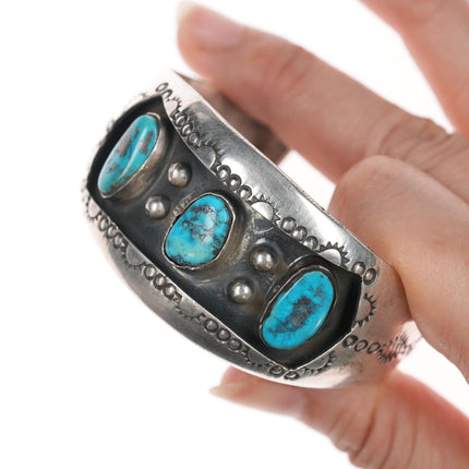 6 3/8" vintage Navajo shadowbox silver and turquoise cuff bracelet