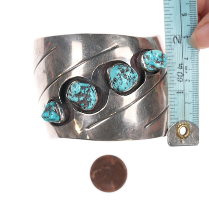 6.25" Heavy vintage Navajo silver and turquoise shadowbox cuff bracelet