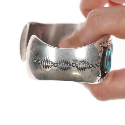 6 3/8" vintage Navajo shadowbox silver and turquoise cuff bracelet